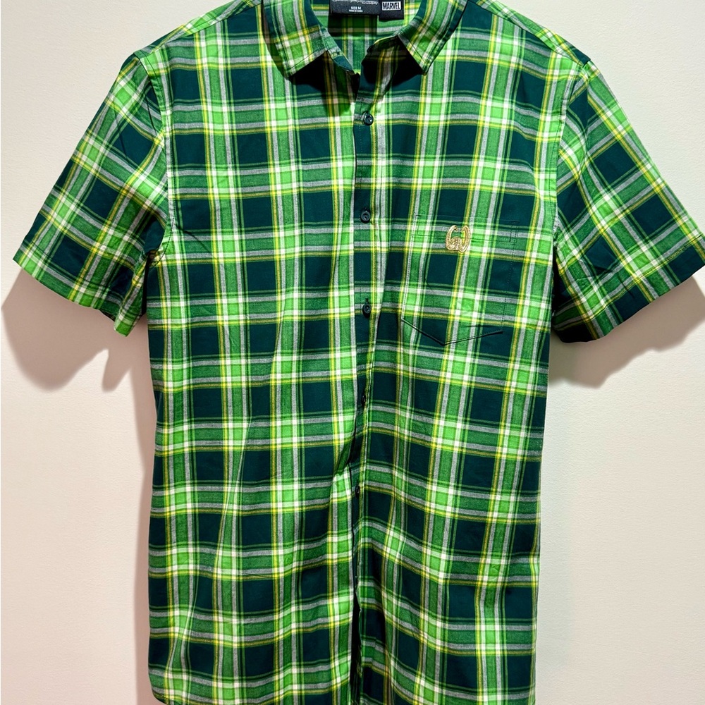 Men's Disney Marvel Green Plaid Short Sleeve Shirt